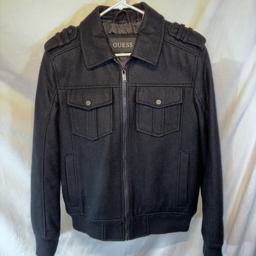 Guess Wool Blend Full Zip Military Style Jacket Small